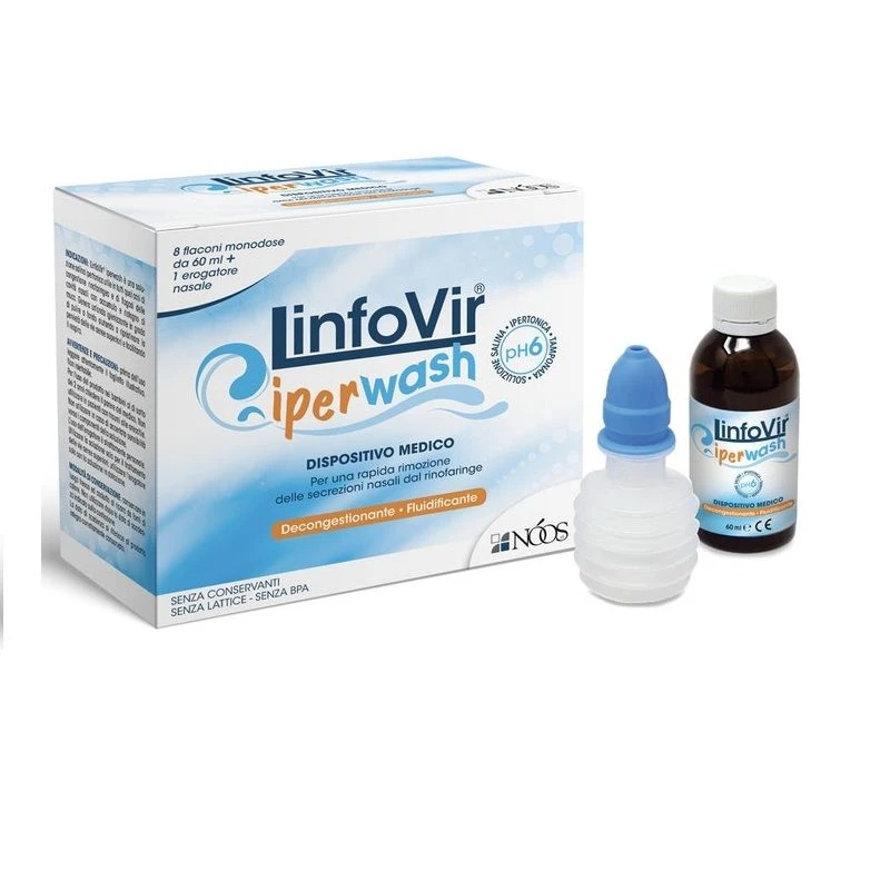 NOOS SRL Linfovir Iperwash Soluzione Salina Ipertonica Tamponata 8 Flaconi + 1 Erogatore 1 NOOS SRL Linfovir Iperwash Soluzione Salina Ipertonica Tamponata 8 Flaconi + 1 Erogatore